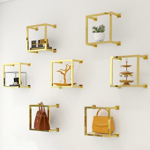 Gold Stainless Steel Wall-Mounted Display Rack