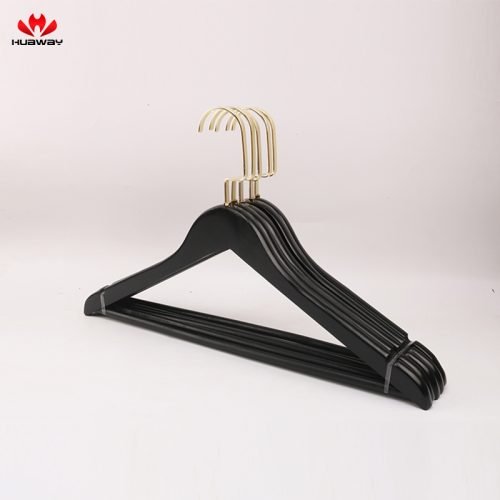 2 Black Wood Hanger With Golden Metal Hooks Wooden