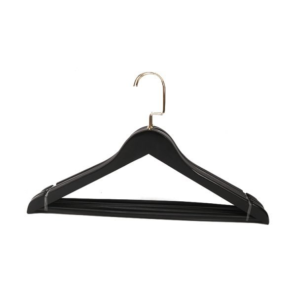 Black Wood Hanger With Golden Metal Hooks Wooden